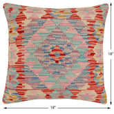 handmade Traditional Pillow Red Blue Hand-Woven SQUARE 100% WOOL Hand woven turkish pillow2' x 2'